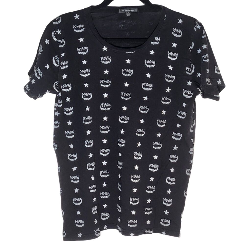 Hollywood Made Black Graphic T- Shirt White Pattern Men's M